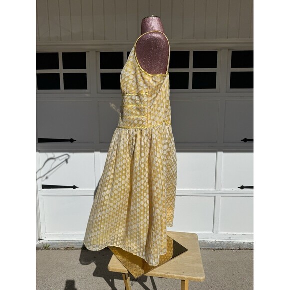 Vintage Robbie Bee Fit and Flare Polka Dot Yellow & White Midi Dress Zipper Sz14 - Picture 4 of 12